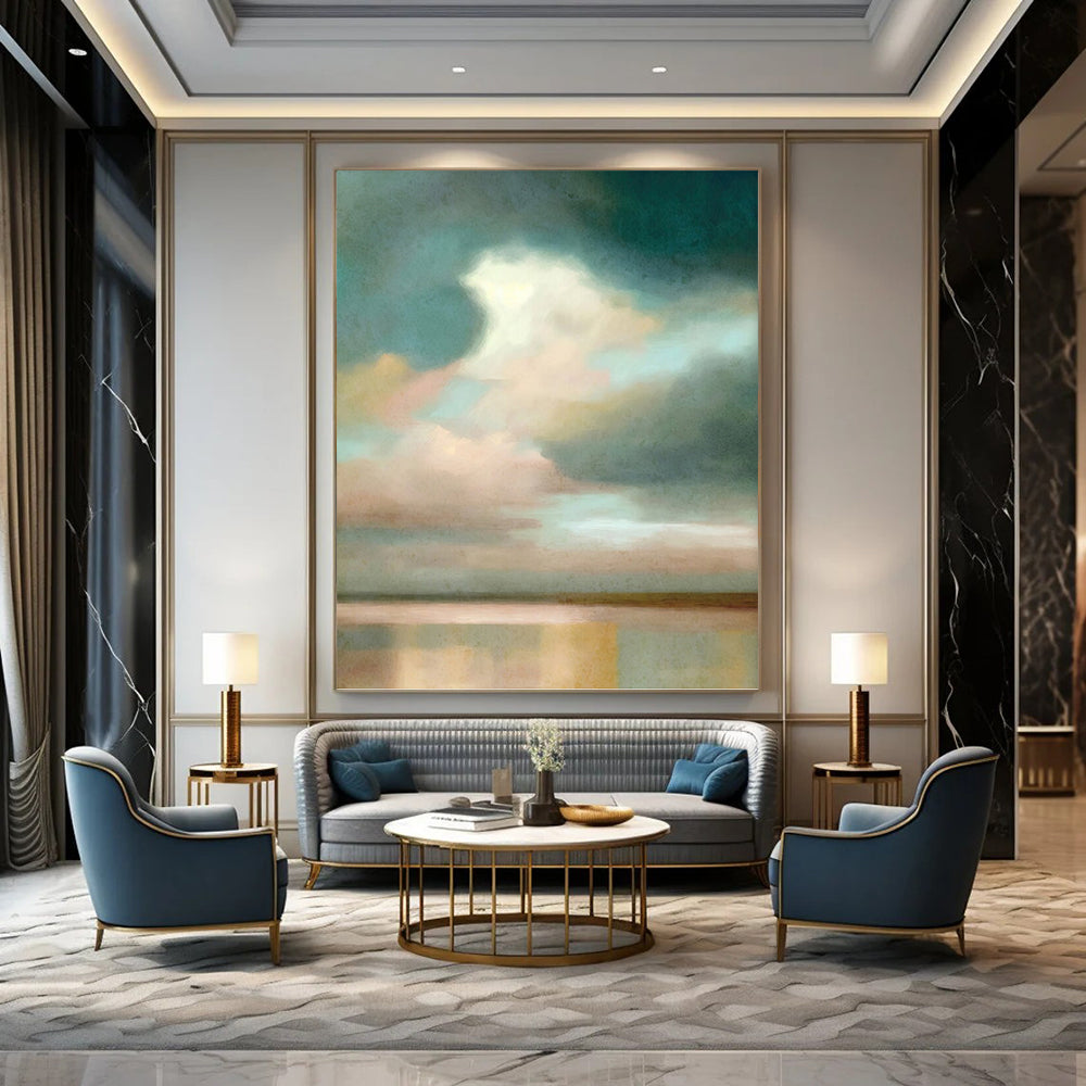 Soft Sky and Water Gradient - Minimalist Landscape Painting On Canvas DKH1357