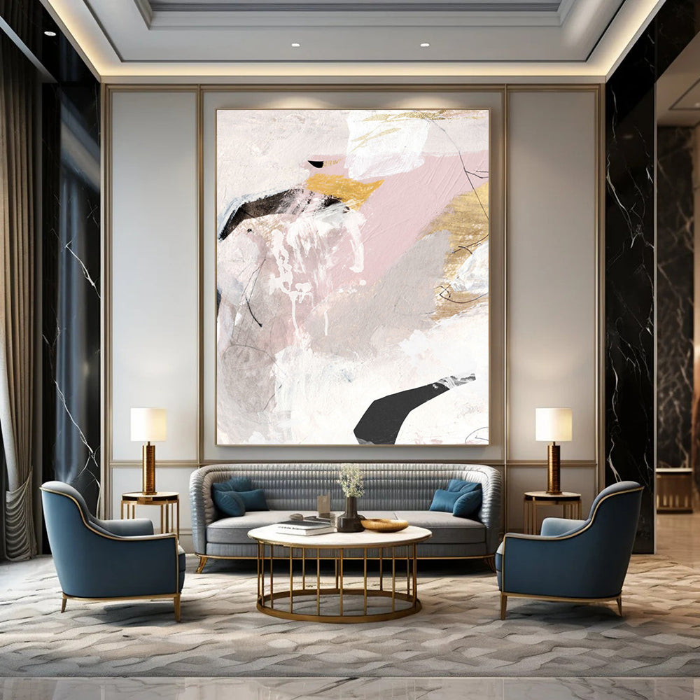 “Elegant Pink - Gray - Gold Abstract” - Contemporary Abstract Painting On Canvas DTP188