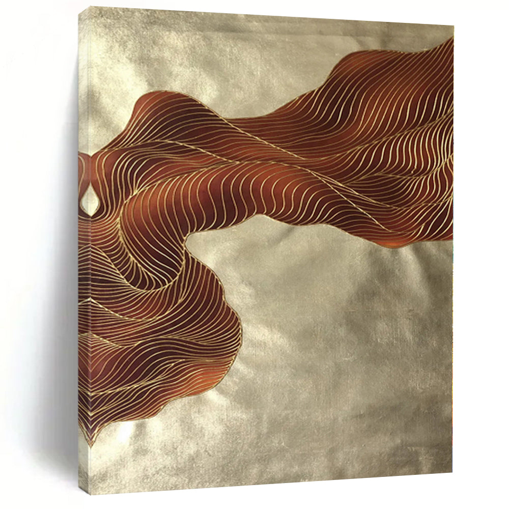 “Brown - Gold Wavy Lines”,Line - Based Abstract Painting CT0347