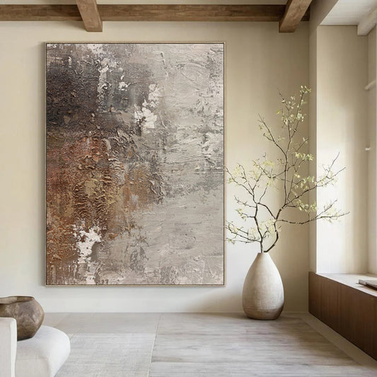 “Gray - Brown Textured Wall” Abstract Oil Painting CT0116