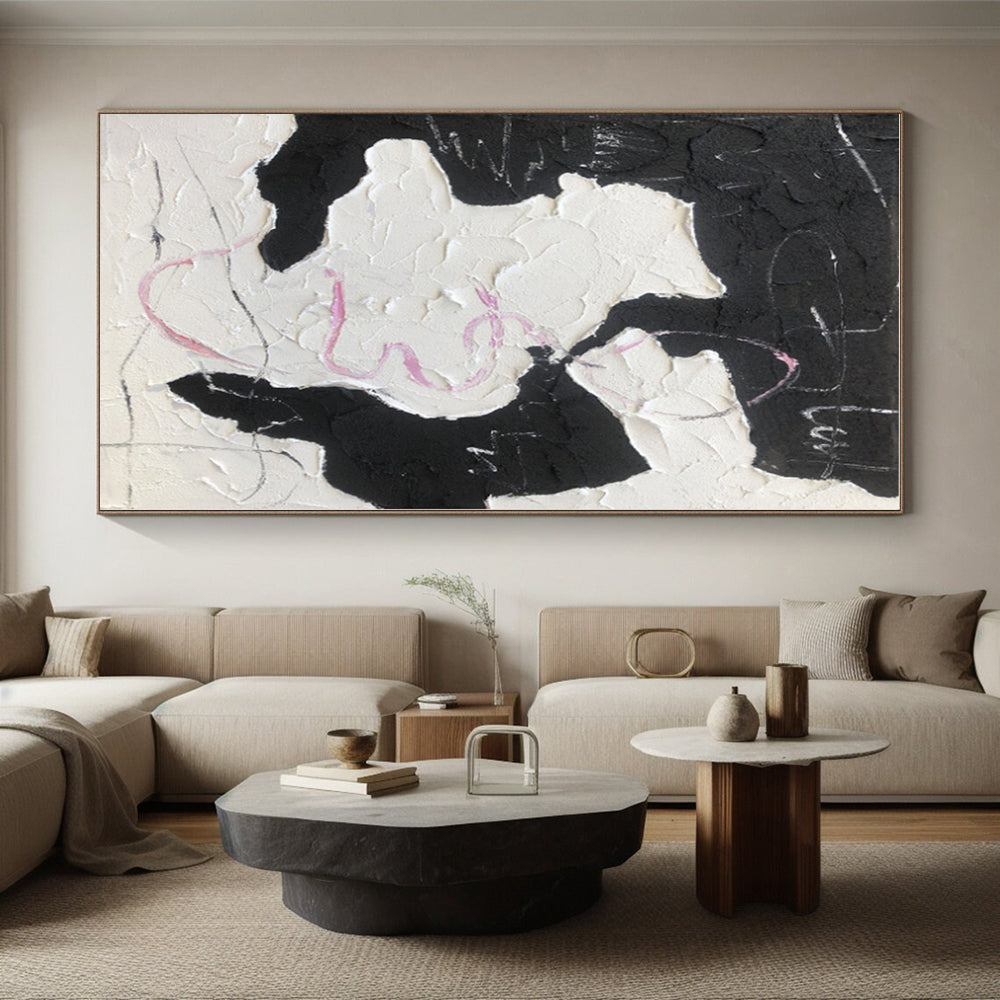 “Black - White - Pink Textured Abstraction” - Abstract Expressionist Art CT0480