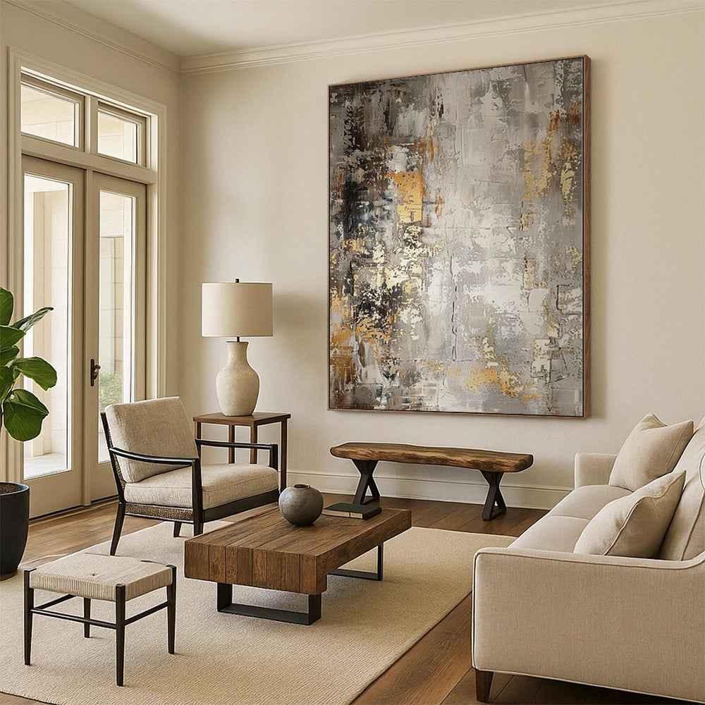 “Aged Gold & Gray” - Abstract Painting with Gray, Gold, Brown CT0086