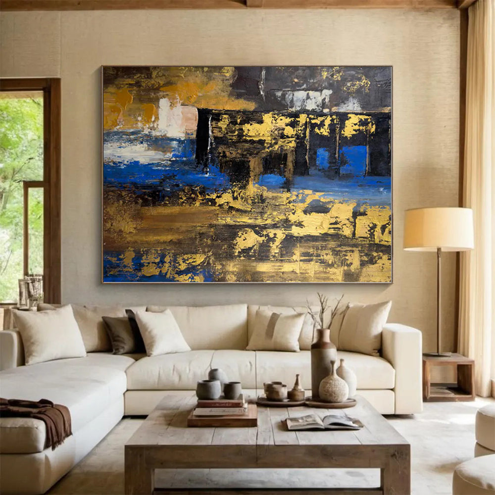 “Black - Gold - Blue Abstract Fusion” - Abstract Expressionist Art CT0445