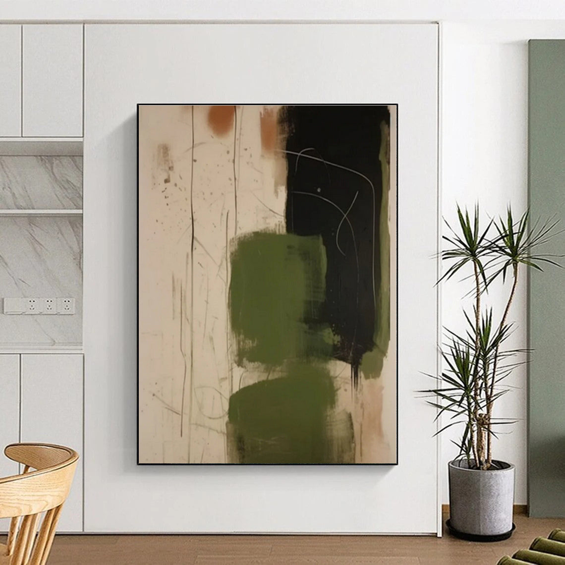 “Green, Black, and Earth Tones”,Abstract Expressive Acrylic Painting CT0533
