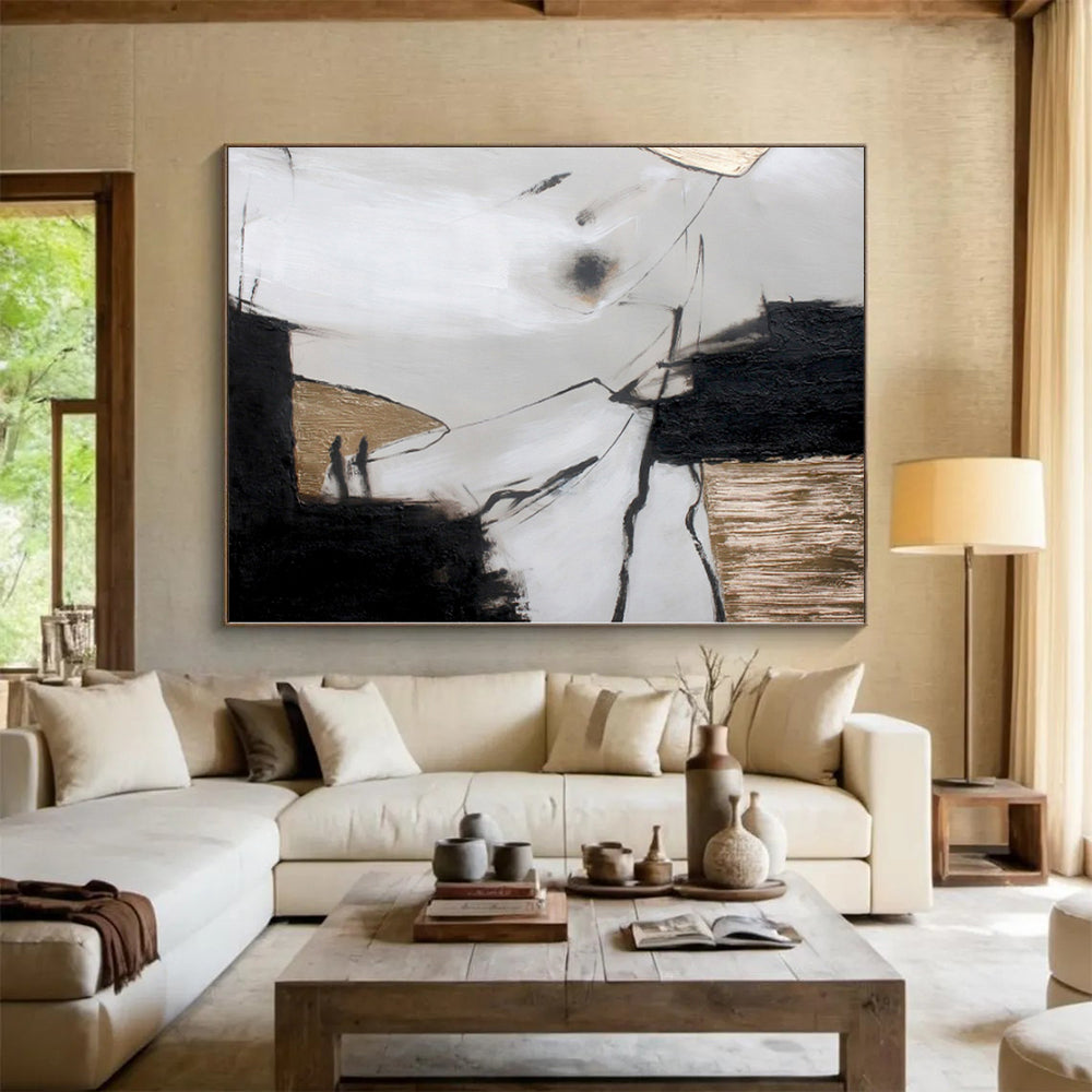 “Black - White - Gold Geometric Abstraction” Abstract Acrylic Art CT0255