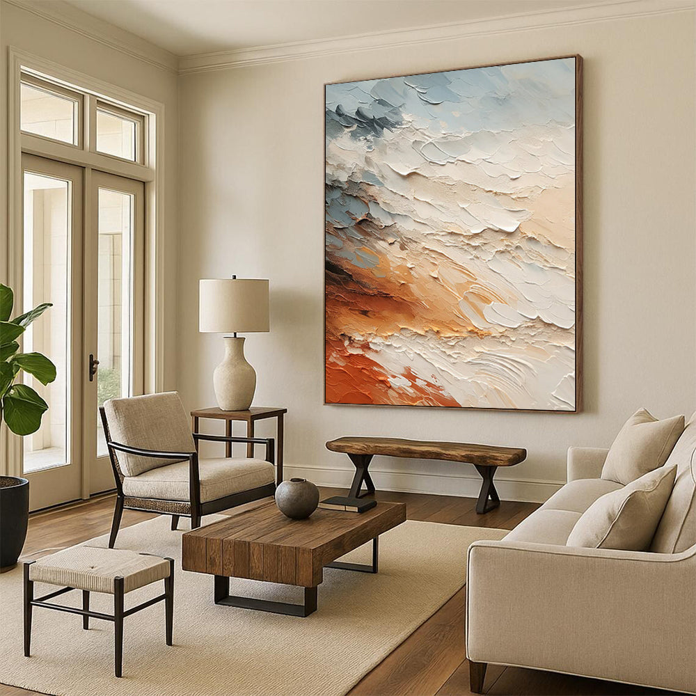 “Earth Tone Textures” - Abstract Painting with Gray, Beige, Orange, Brown CT0080