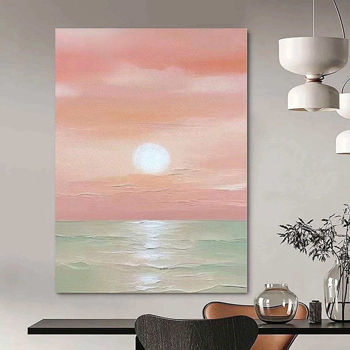 “Pink - Orange Sunset Over Sea” Landscape - Style Acrylic Art CT0184