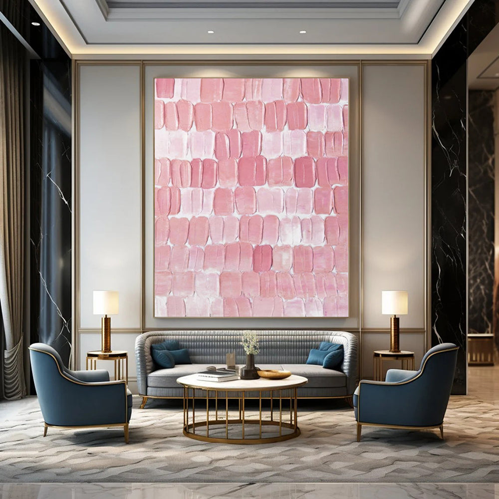“Pink Textured Tiles” Impasto Acrylic Art CT0178