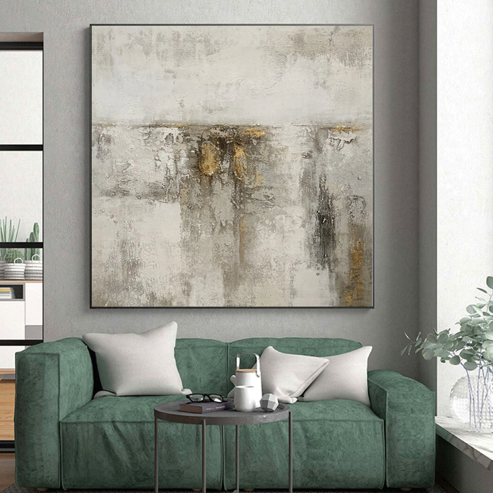 “Textured Grey with Gold Streaks”,Minimalist Textured Painting CT0356