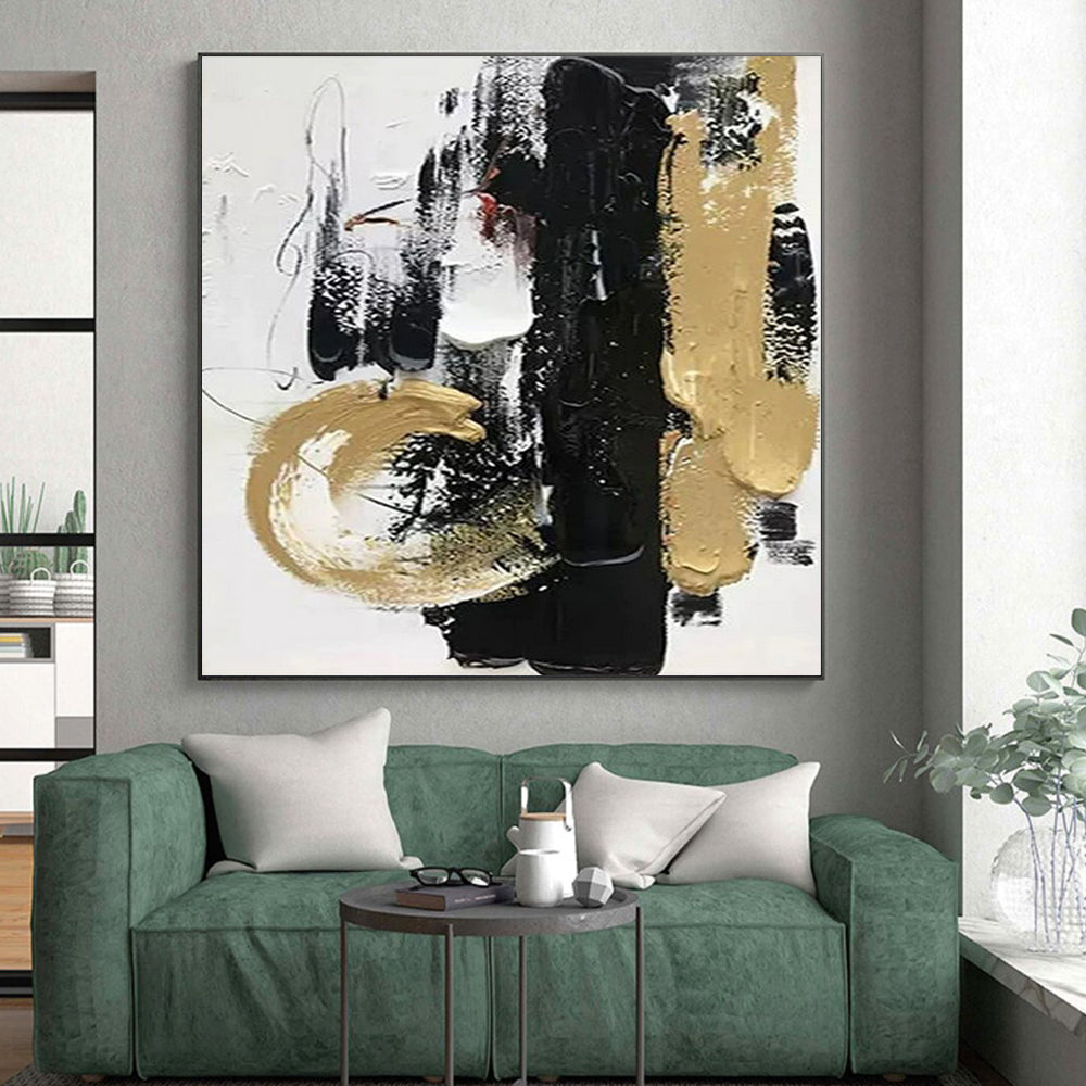 “Dynamic Black - Gold Strokes” Abstract Acrylic Art CT0278