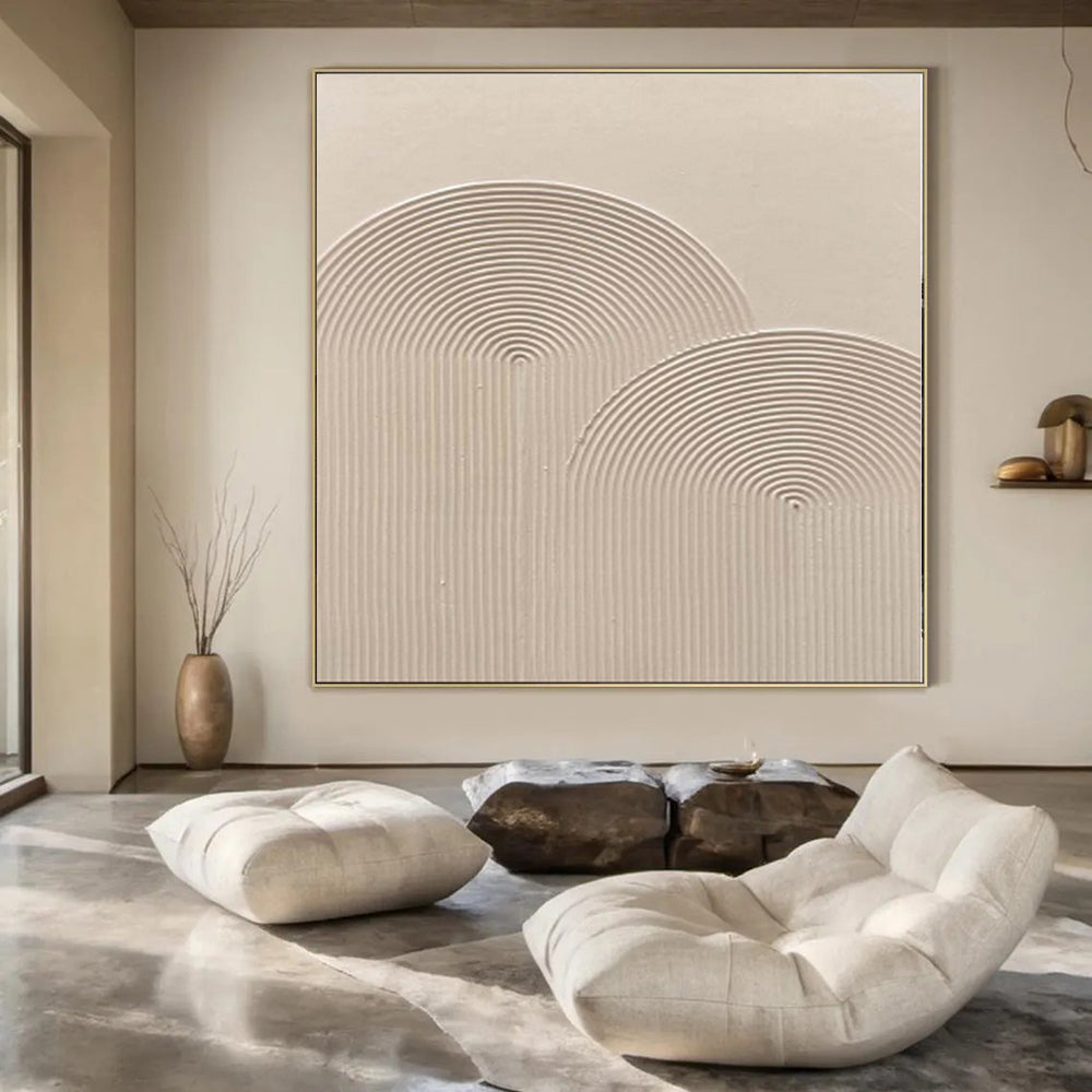 “Beige Textured Circular Waves” Minimalist Art CT0141