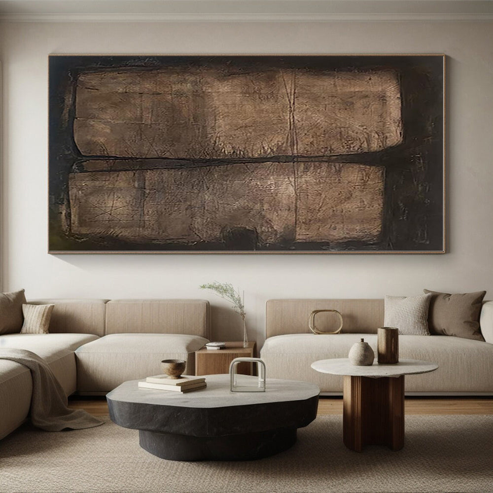 “Textured Brown Diptych”,Abstract Minimalist Mixed - Media Work CT0548