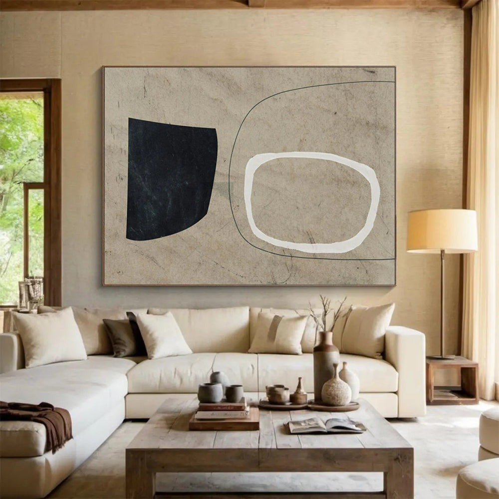 Black, White & Beige Geometric Forms - Minimalist Paper Collage CT1789