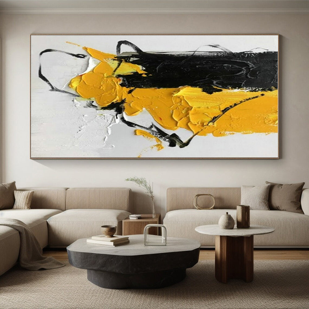 “Black - Yellow - White Textured Composition”,Abstract Textured Art CT0606