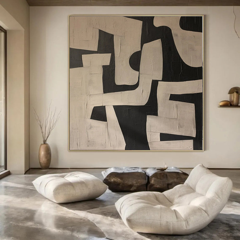 “Black - White Geometric Textures” Abstract Acrylic Painting CT0122