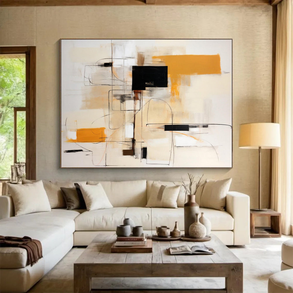 “Orange - Black Abstract Geometry” - Abstract Geometric Painting CT0404
