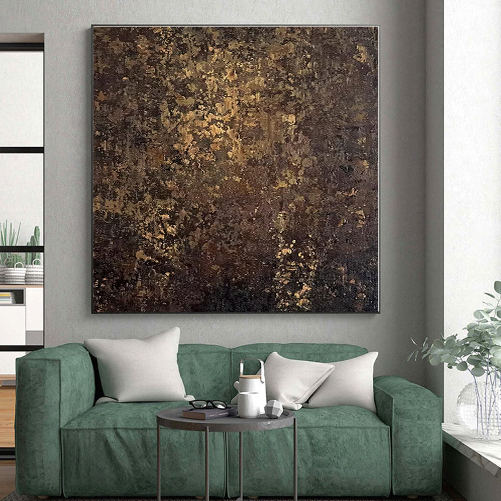 “Dark Brown - Gold Textured Abstraction” - Abstract Expressionist Art CT0448