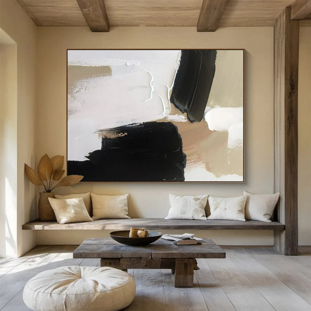 “Neutral Contrast” - Black, white, beige; thick black and beige blocks on white CT1569
