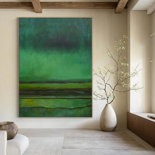 “Green - Teal Abstract Layers” Minimalist Acrylic Art CT0190