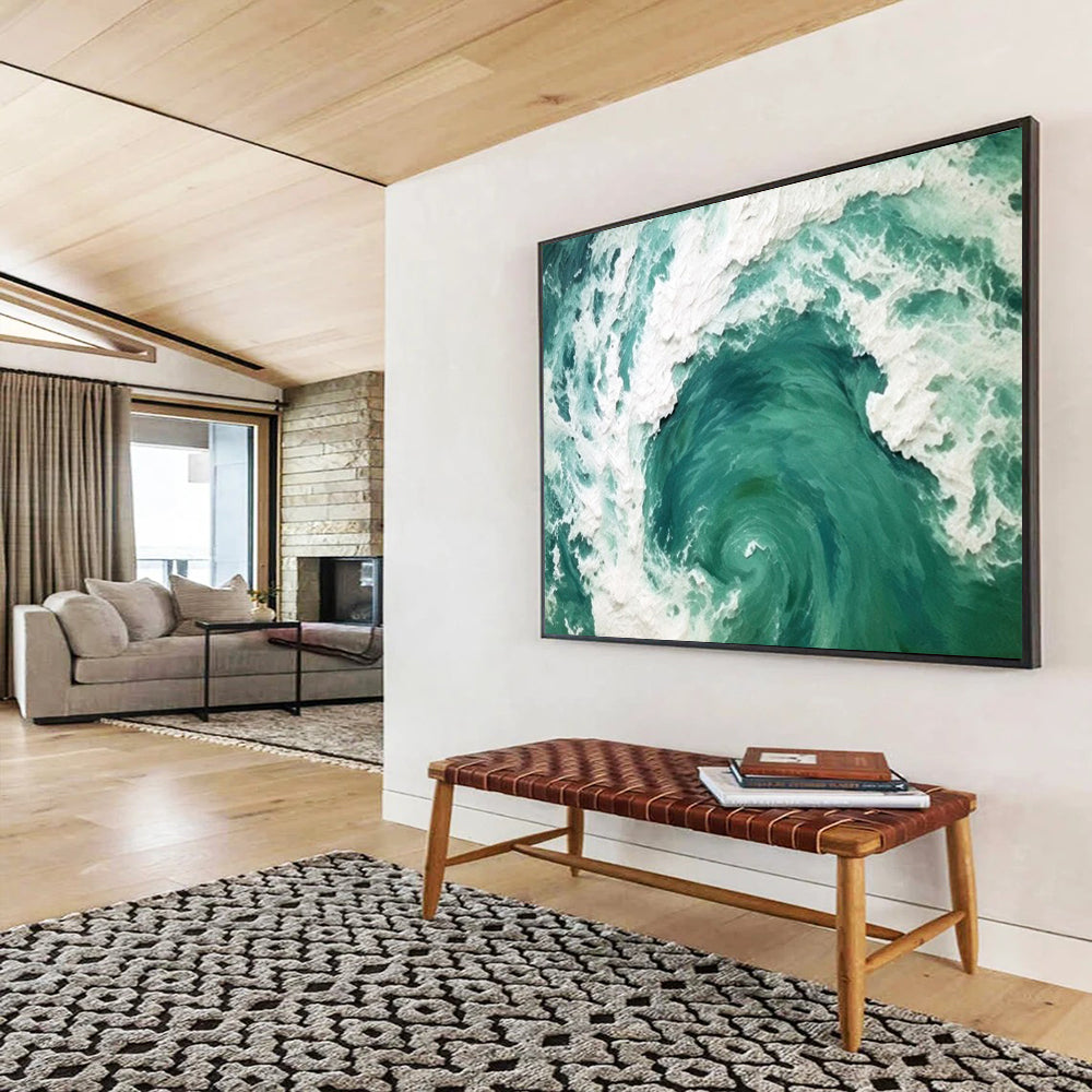 “Hand - painted Sea Vortex” - 3D - textured sea swirl in turquoise and white CT1645