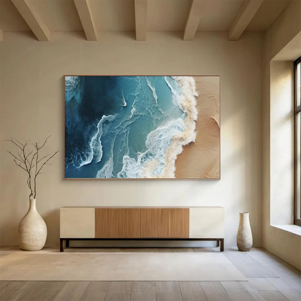 “Aerial Ocean Waves” - Shades of deep blue, turquoise, white; aerial view of intricate ocean wave patterns CT1547