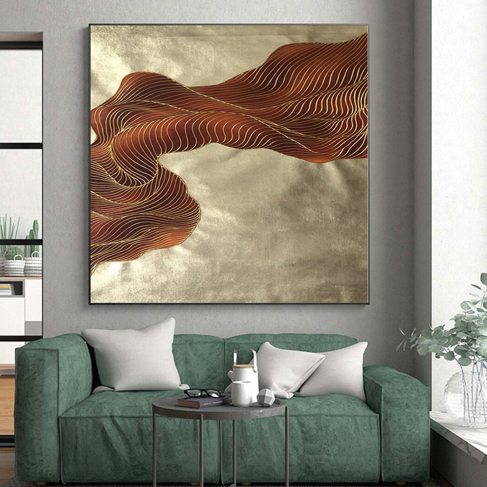 “Brown - Gold Wavy Lines”,Line - Based Abstract Painting CT0347