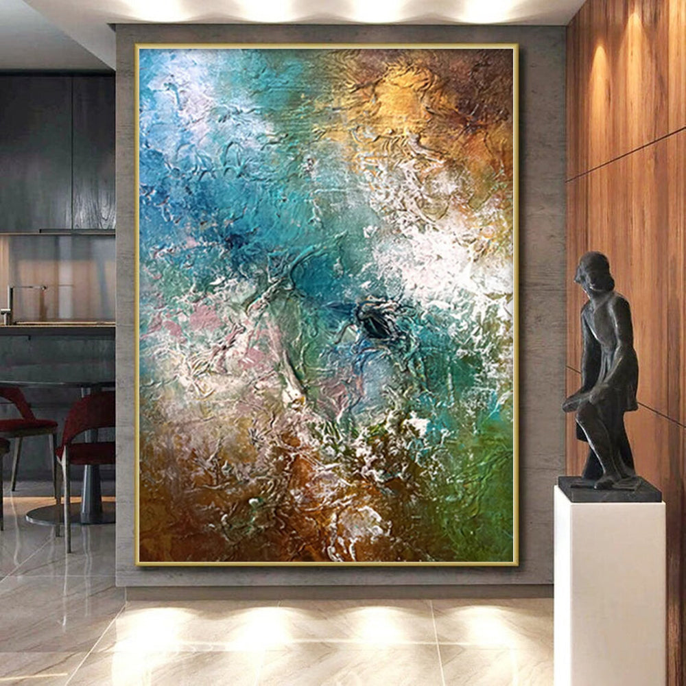 “Textured Waves” - Abstract Painting with Blue, Green, Brown and White Textures CT0007