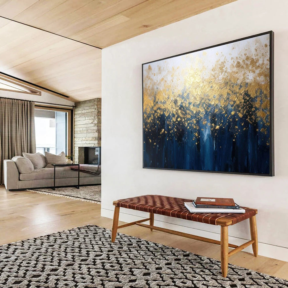 “Golden - Leaf Forest” - A forest abstract in deep blue and gold CT1639