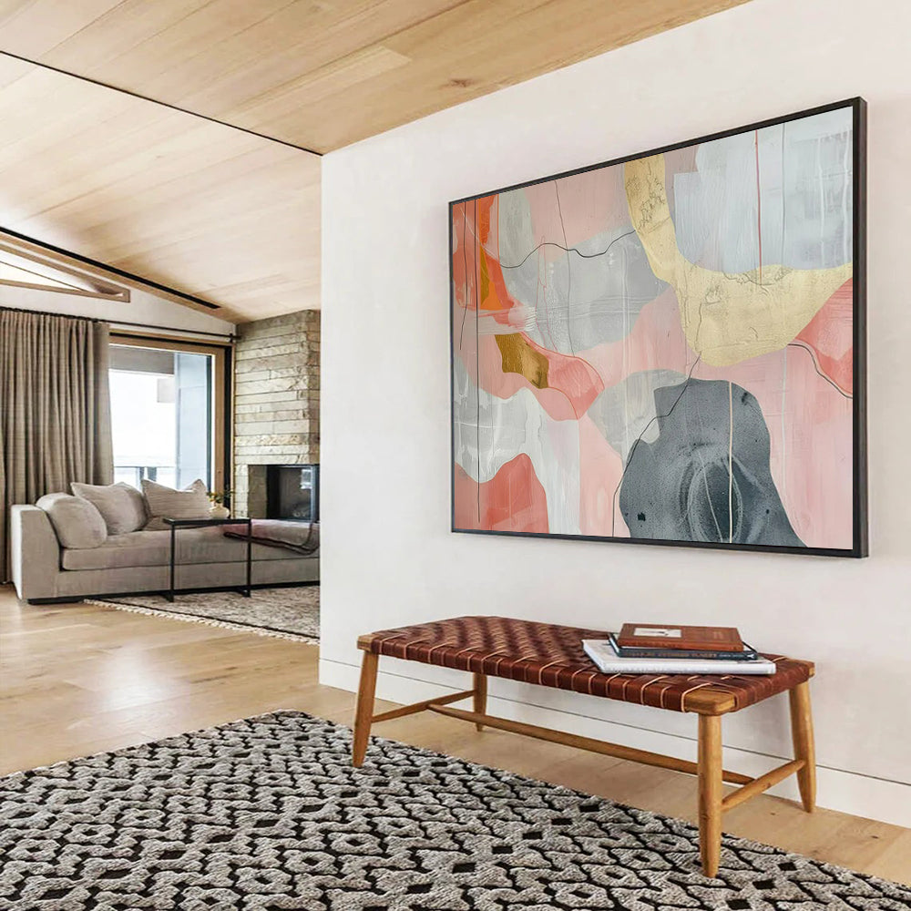“Pink and Gray Abstract Shapes” – Minimalist Abstract Acrylic Painting CT1761