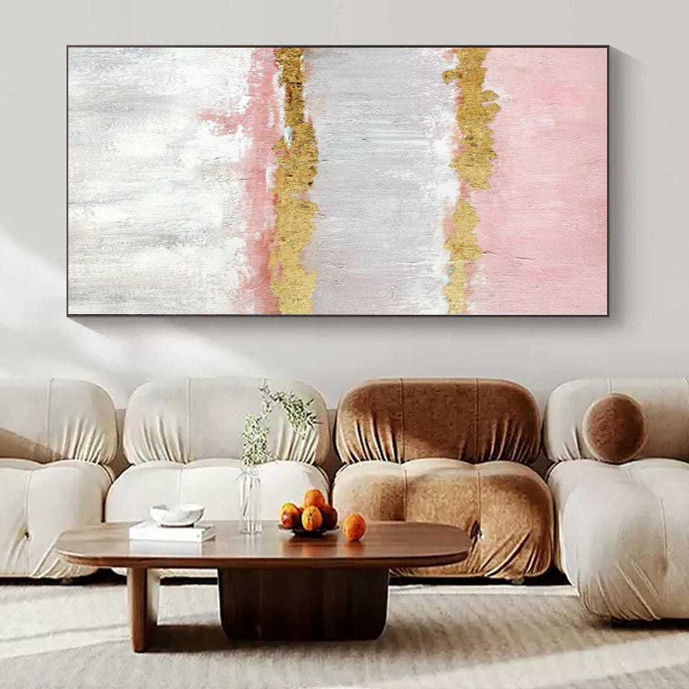 “Pink - Gray - Gold Striped Abstract” Minimalist Acrylic Art CT0207
