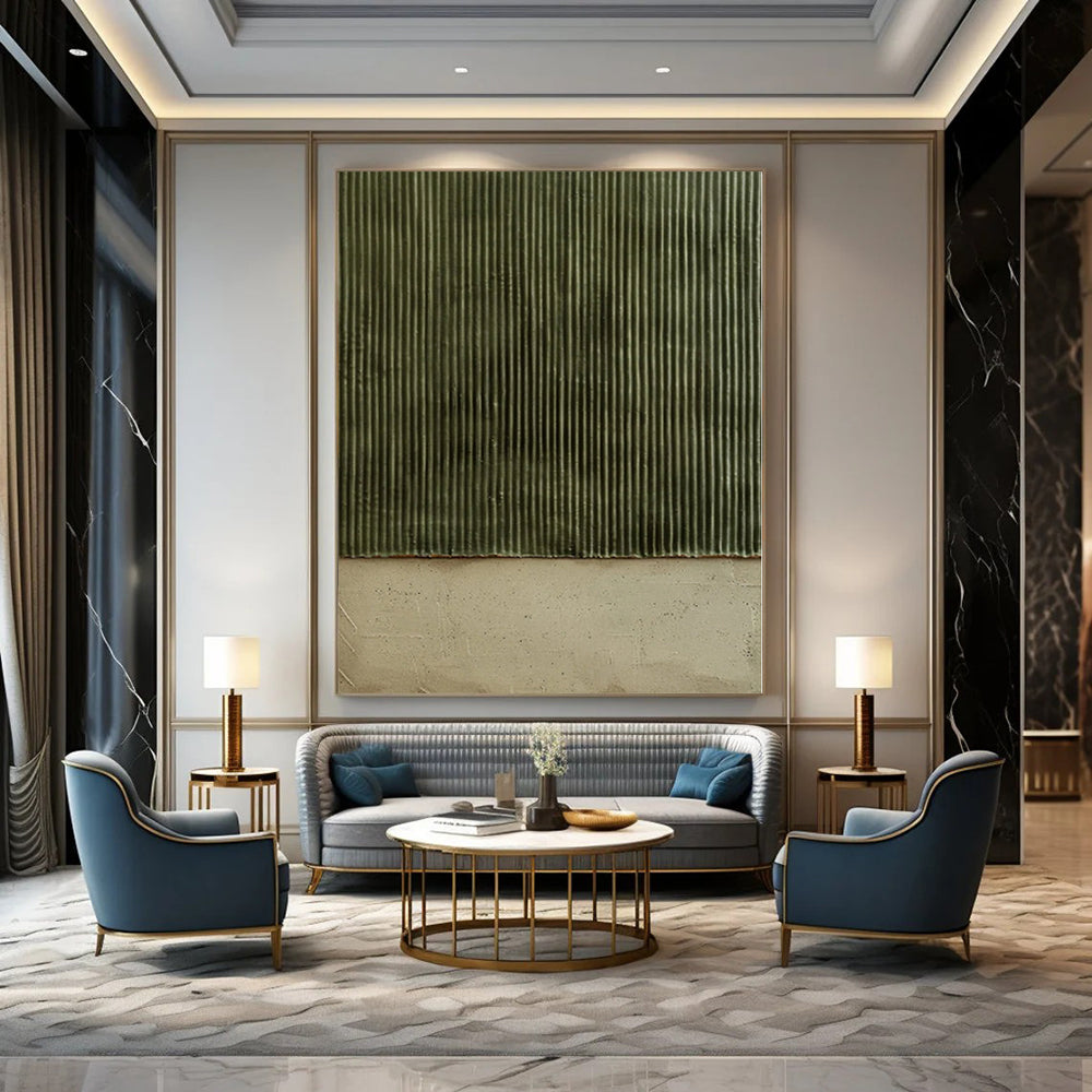 “Green - Beige Textured Panels” Minimalist Acrylic Art CT0217