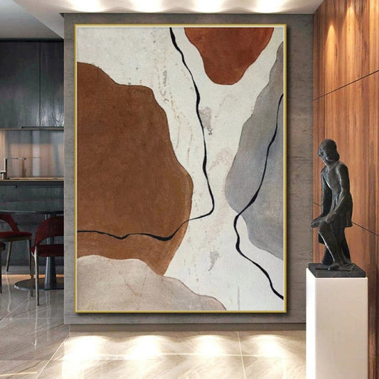 “Brown - Gray Abstract Shapes with Lines” - Abstract Modernist Art CT0410