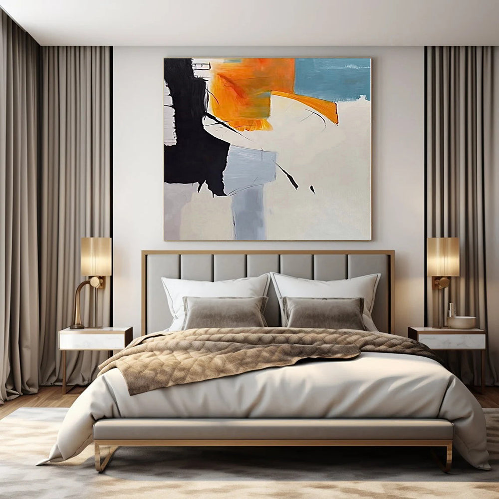 “Black - Orange - Blue Abstract Forms” Cubist - Inspired Acrylic Art CT0208