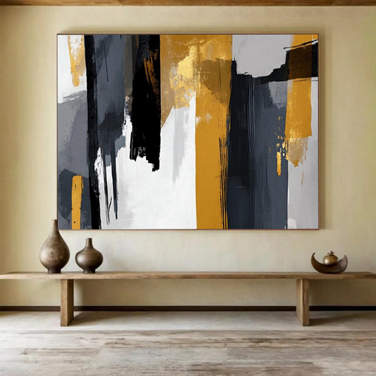 “Gray - Gold Vertical Strokes” – Abstract Acrylic Painting CT1719