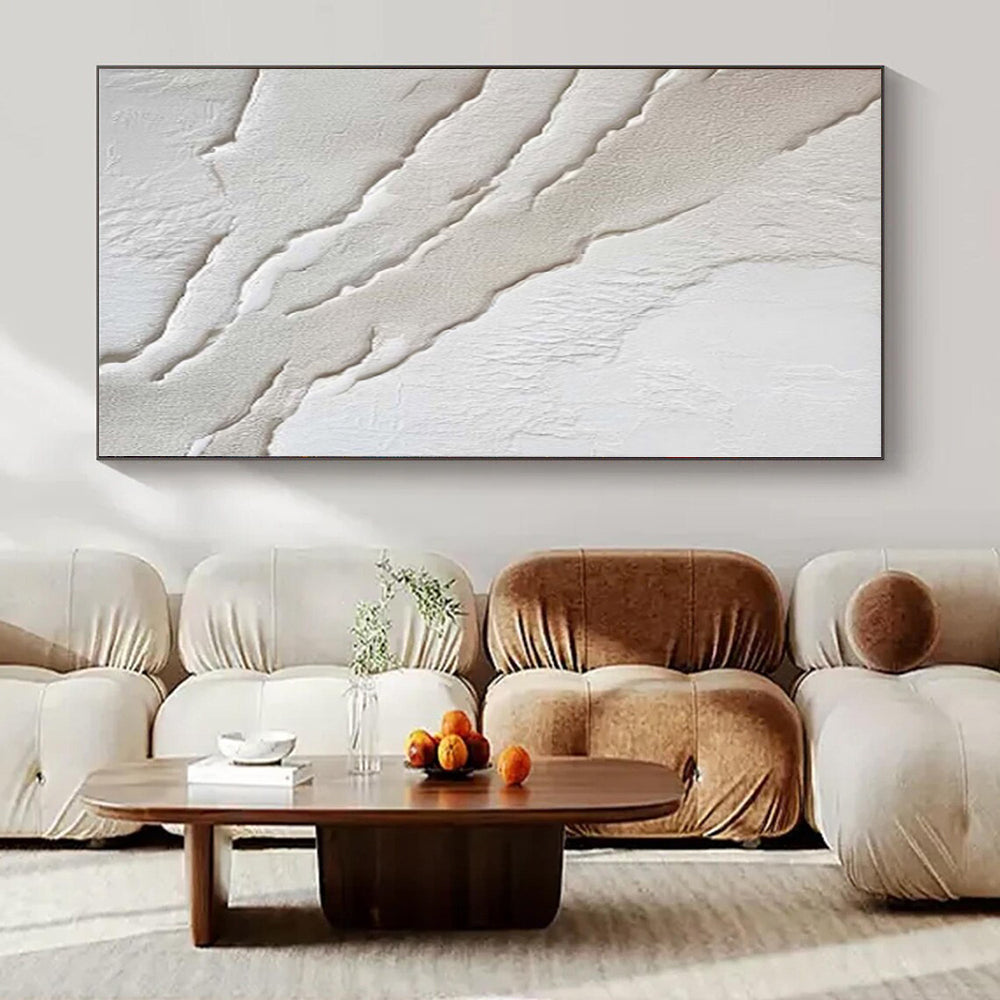 “White and Beige Textured Streaks” Plaster - Effect Acrylic Art CT0172
