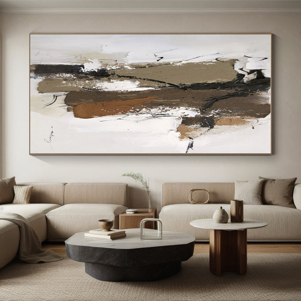 “Brown - White Textured Abstraction” - Abstract Expressionist Art CT0496