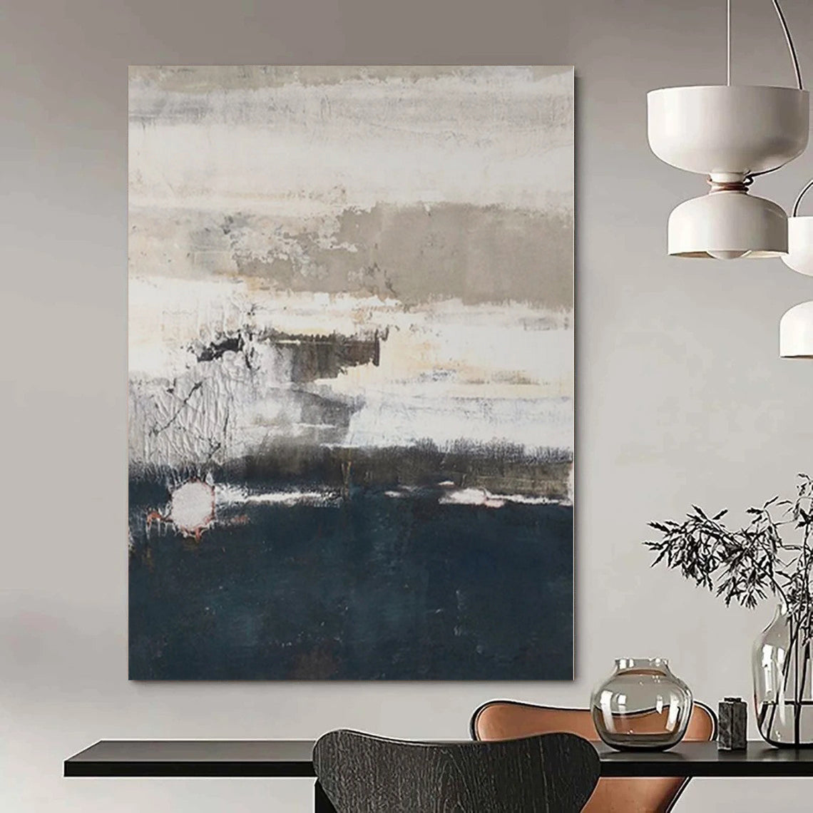 “Gray - Blue Textured Depth” Abstract Mixed - Media Art CT0131