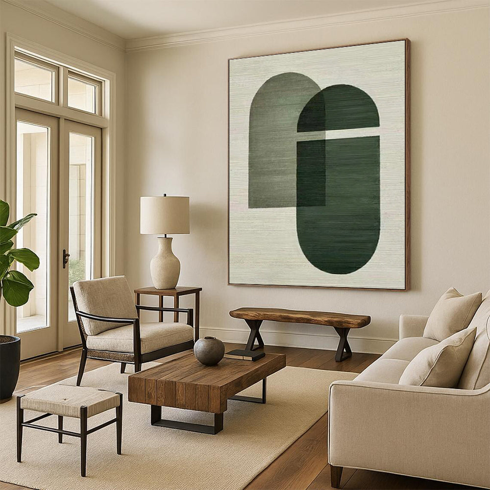 “Dark Green Geometric Overlaps”,Minimalist Abstract Art CT0594