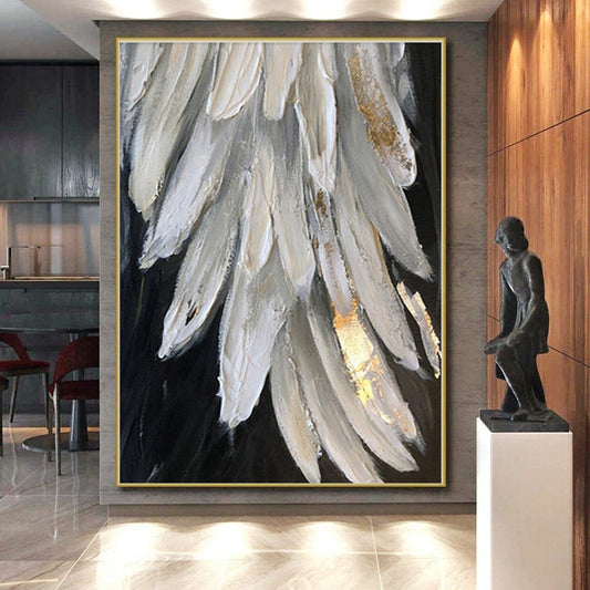 “White - Gold Feather Textures” - Abstract Nature - Inspired Art CT0431