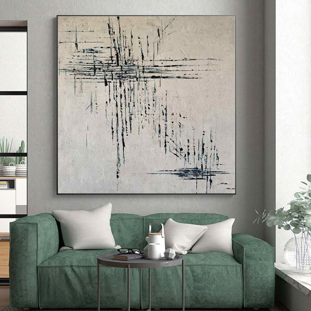 “Black - Blue Linear Abstraction” - Abstract Minimalist Art CT0469