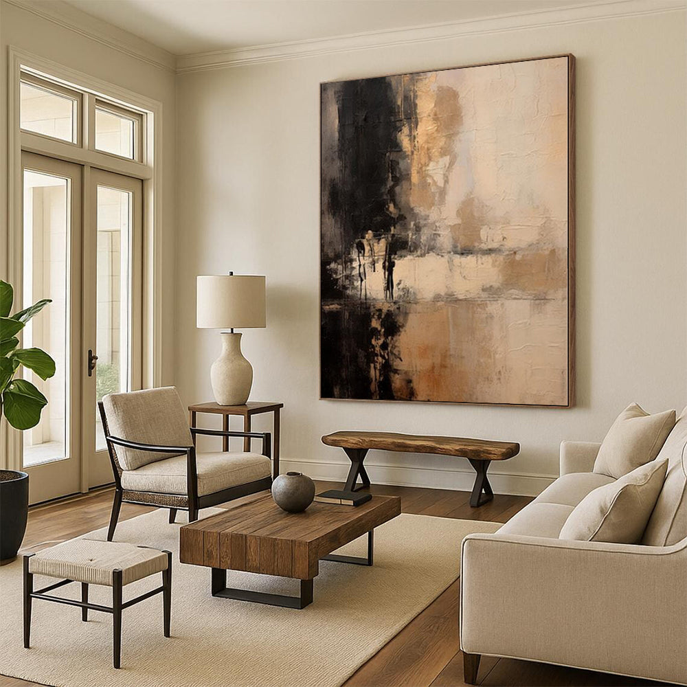 “Black - Brown - Beige Textured Abstraction” Abstract Acrylic Art CT0252
