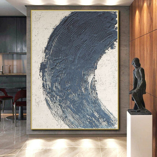 “Blue Crescent Textured Mark” - Abstract Minimalist Art CT0426