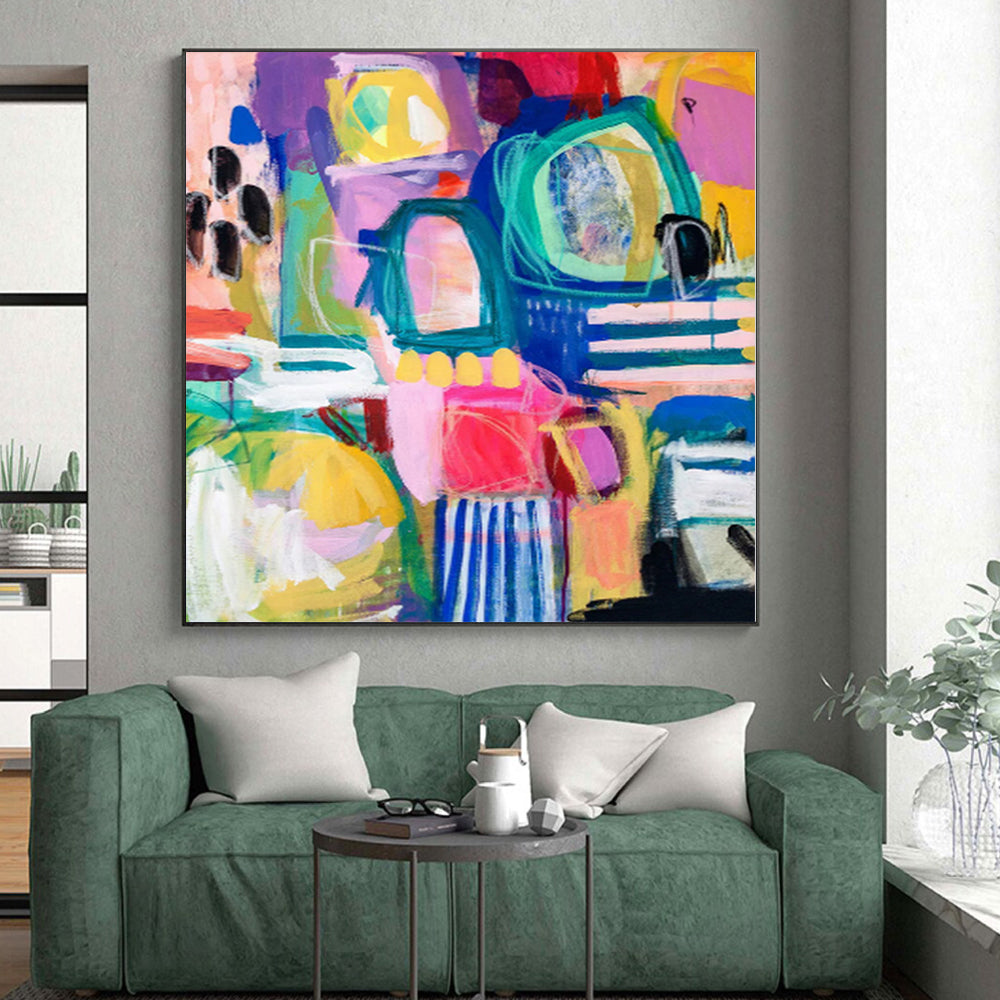 “Colorful Chaos Town” - Abstract Work with Pink, Purple, Blue, Yellow, Green CT0077