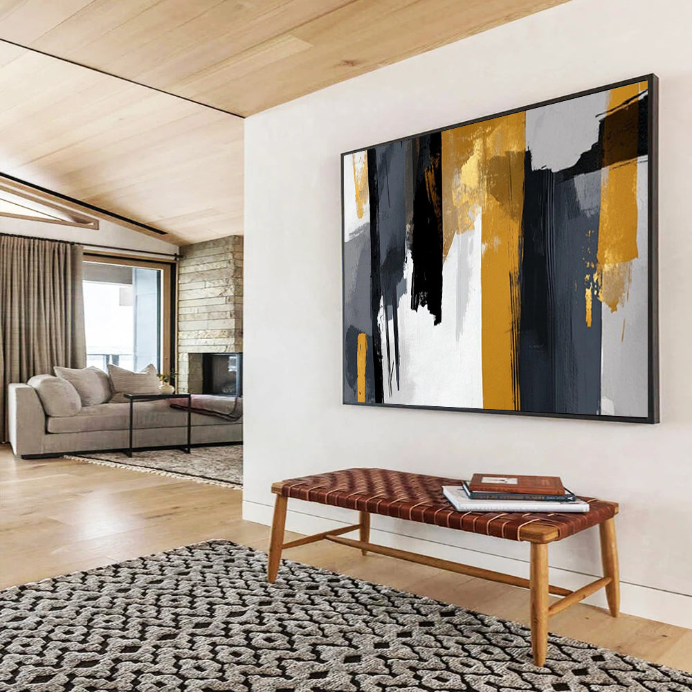 “Gray - Gold Vertical Strokes” – Abstract Acrylic Painting CT1719