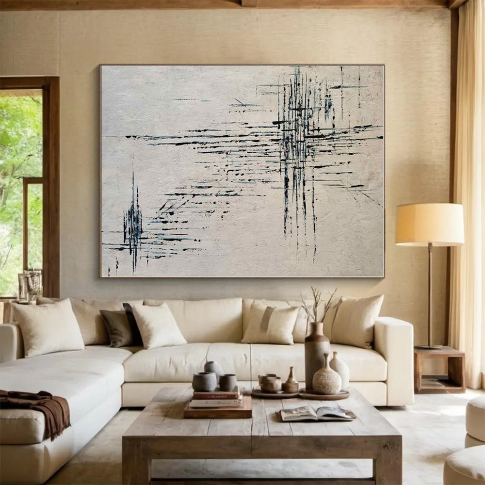 “Black - Blue Textured Lines” - Abstract Minimalist Art CT0454