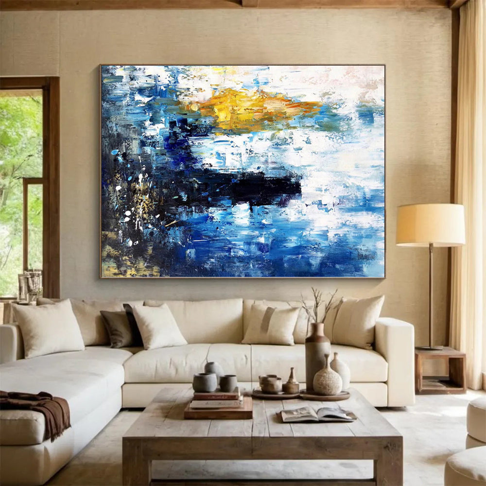“Blue - Yellow Abstract Cityscape”,Expressive Abstract Painting CT0381