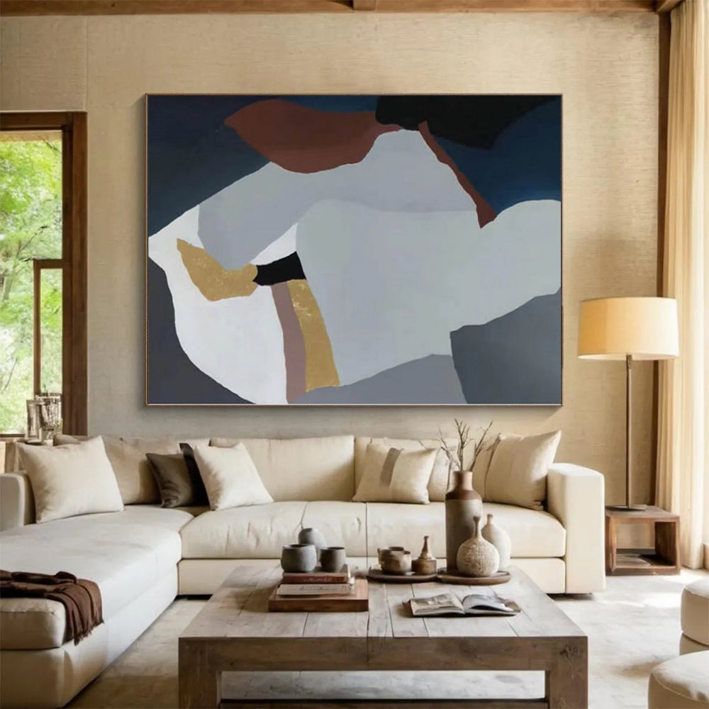 “Minimalist Geometric Forms with Gold”,Modern Abstract Painting CT0373