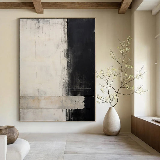 “Black - White - Gray Abstract Layers” Expressionistic Acrylic Art CT0220