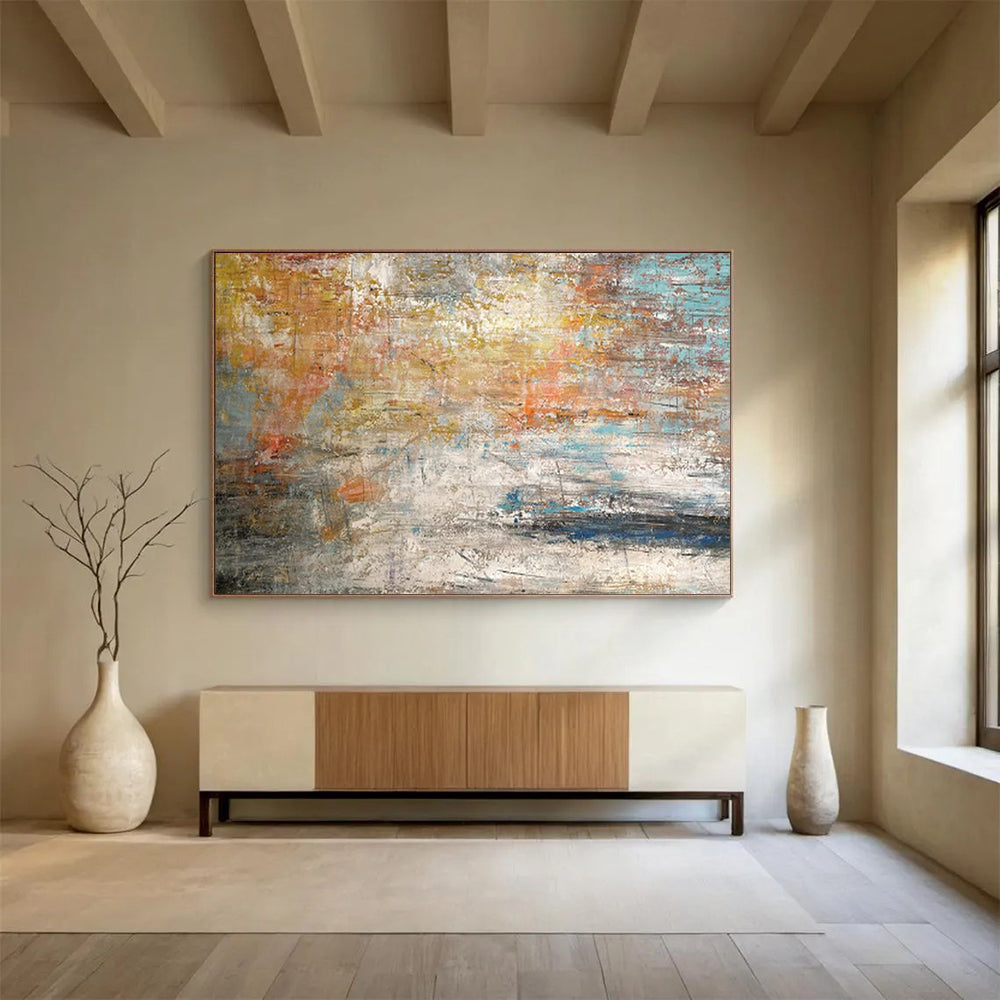 “Colorful Abstract Horizon” - Gold, orange, blue, gray; blended, vibrant horizon CT1584