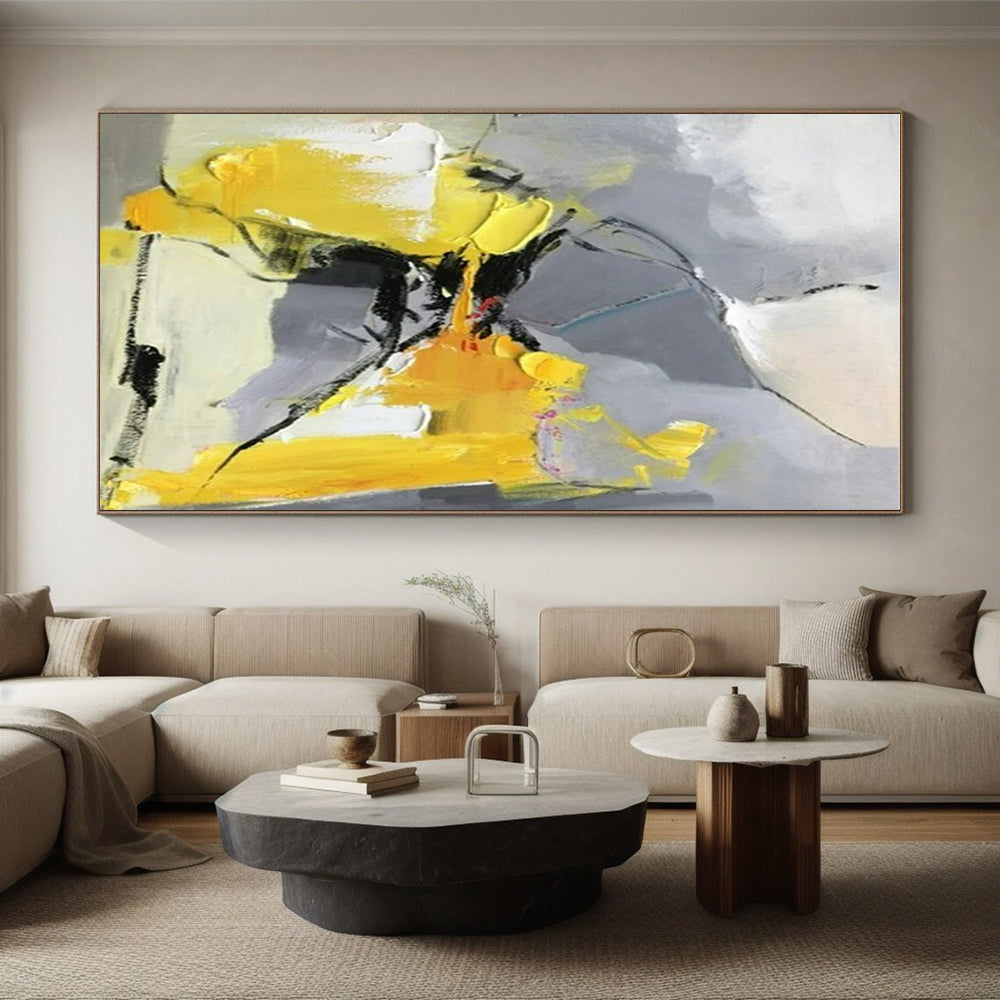 “Yellow - Grey - Black Abstract Composition”,Abstract Expressionist Art CT0618